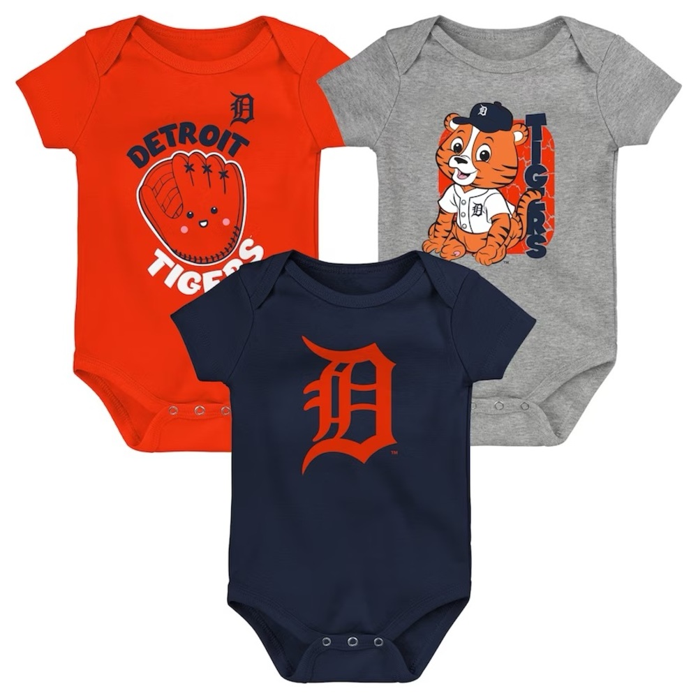 New 3-6m Detroit Tigers 3-Pack Change Up Bodysuit Set MLB Baby Infant